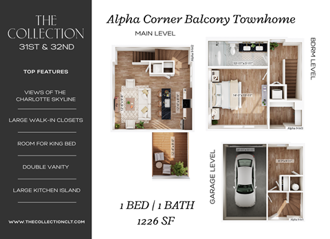Floor plan for 1 bed, 1.5 baths, 1226 sqft
